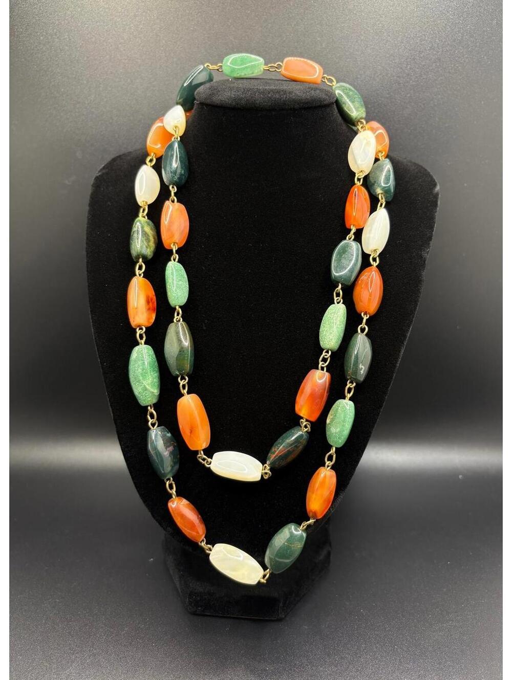 Vintage BOHO "Beggar Bead" Multi Color Semi Precious Stone Necklace